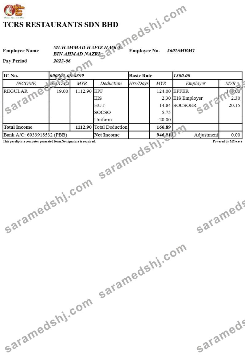 TCRS Restaurants payslip template in Word and PDF formats.pdf, 1